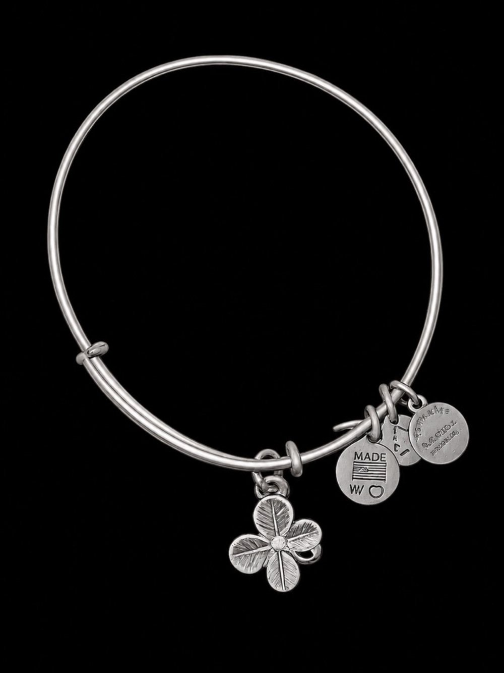 Alex and Ani Four Leaf Clover Expandable Bangle Bracelet Silver Tone Lucky Charm